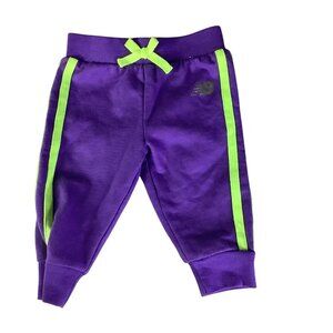 New Balance Baby Girl Sweat Pants 0-3M Purple Neon Green Stripes Elastic Waistba